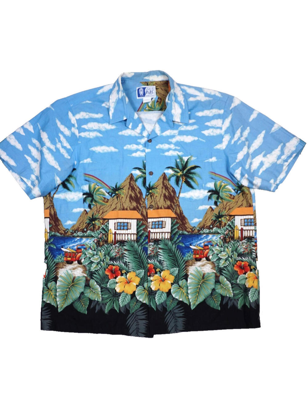 Vintage RJC Hawaiian Shirt XL Mens 90s Retro Floral AOP Beach Vacation Made USA
